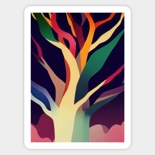 Rainbow Branches and Bark - Vibrant Colored Whimsical Minimalist - Abstract Minimalist Bright Colorful Nature Poster Art of a Leafless Tree Sticker